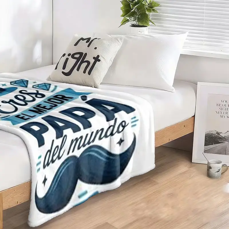World's Best Dad Blanket - Cozy Soft Bedspread Suitable for Sofa, Bed, Travel & Camping - Machine Washable Polyester Bed Cover, Ideal Gift for Dad