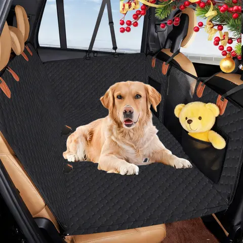 Heavy-Duty Back Seat Extender for Dogs 600D Oxford Fabric Waterproof Scratch Resistant Car Seat Cover with Visible Mesh Window Storage Bags for SUVs Trucks