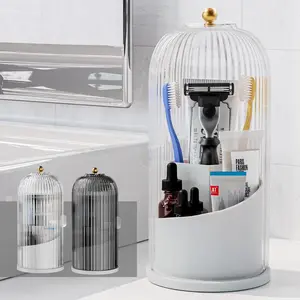 Toothbrush Holders with Sliding Lid, Rotating 3 Slots Bathroom Organizer Countertop, Tooth Brush Toothpaste Holder Bathroom Counter Stand Sink Organizer Caddy for Vanity outdoorfun