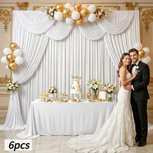 Mother’s Day Gift 30FTx7FT White Wrinkle-free -6 Panels 5FTx7FT-Wedding Backdrop Curtain -Silky Washable White Polyester Drapes for Baby Showers Birthday Parties Photography Wedding Receptions