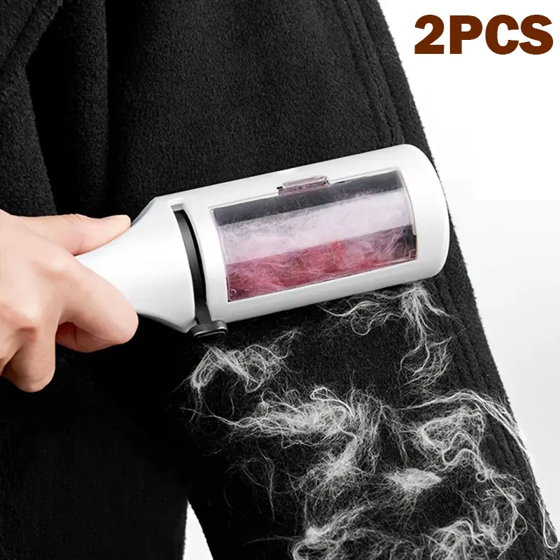 2PCS/1PC Reusable Double-Sided Electrostatic Pet Hair Remover Brush, Ergonomic Rotating Lint Brush for Clothes, Bedding, Coats & Furniture, Gentle Cat and Dog Fur Cleaning Tool, White