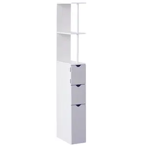 HOMCOM 54" Tall Bathroom Storage Cabinet, Freestanding Linen Tower with 2-Tier Shelf and Drawers, Narrow Side Floor Organizer