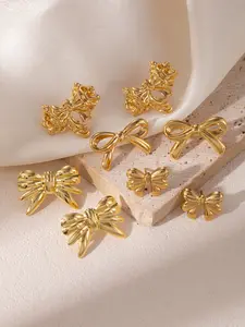 Stainless Steel 3D Bow Knot Stud Earrings, Dainty Glossy Bow Charm for Women, Daily Office Party Valentine's Day Jewelry