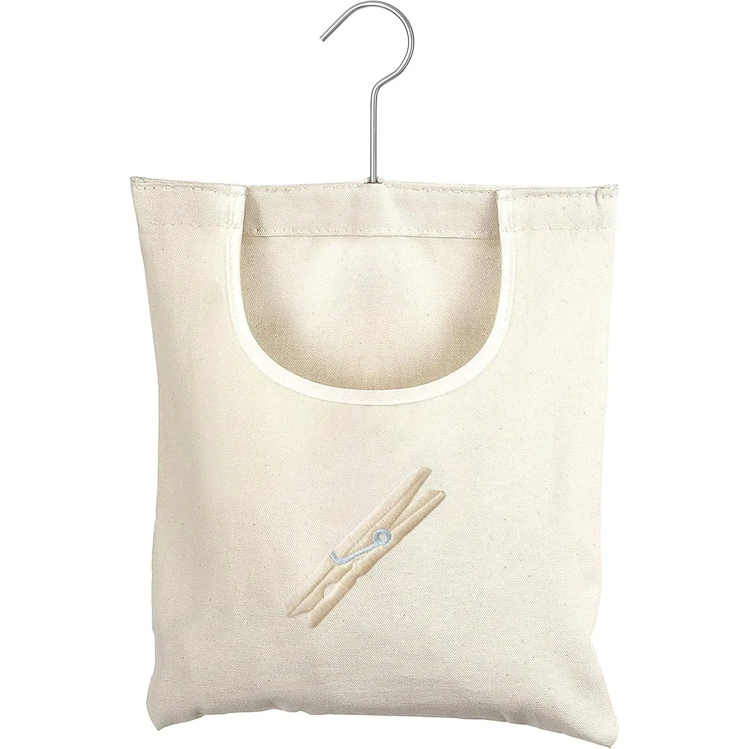 Whitmor Classic Durable Canvas-Cotton Laundry Bag - 10.5 x 12.5 Inches, Rust-Resist 360-Degree Rotatable Steel Hook, Hangable Home Organizer with Easy Hand Access, Holds 200+ Items, Clothespin Bag for Line-Dry Easy Access