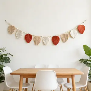 Macrame Wall Hanging Boho Style, Handmade Leaf Flag Tapestry, Leaf Motif, Living Room Bedroom Bedside Background Decor, Wall Art Decoration, Home Bedroom Decor, Home Decor Supplies