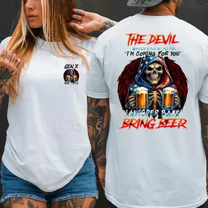 Personalize -The Devil Whispered To Me I'm Coming For You I Whisper Back Bring Beer Print T-Shirt