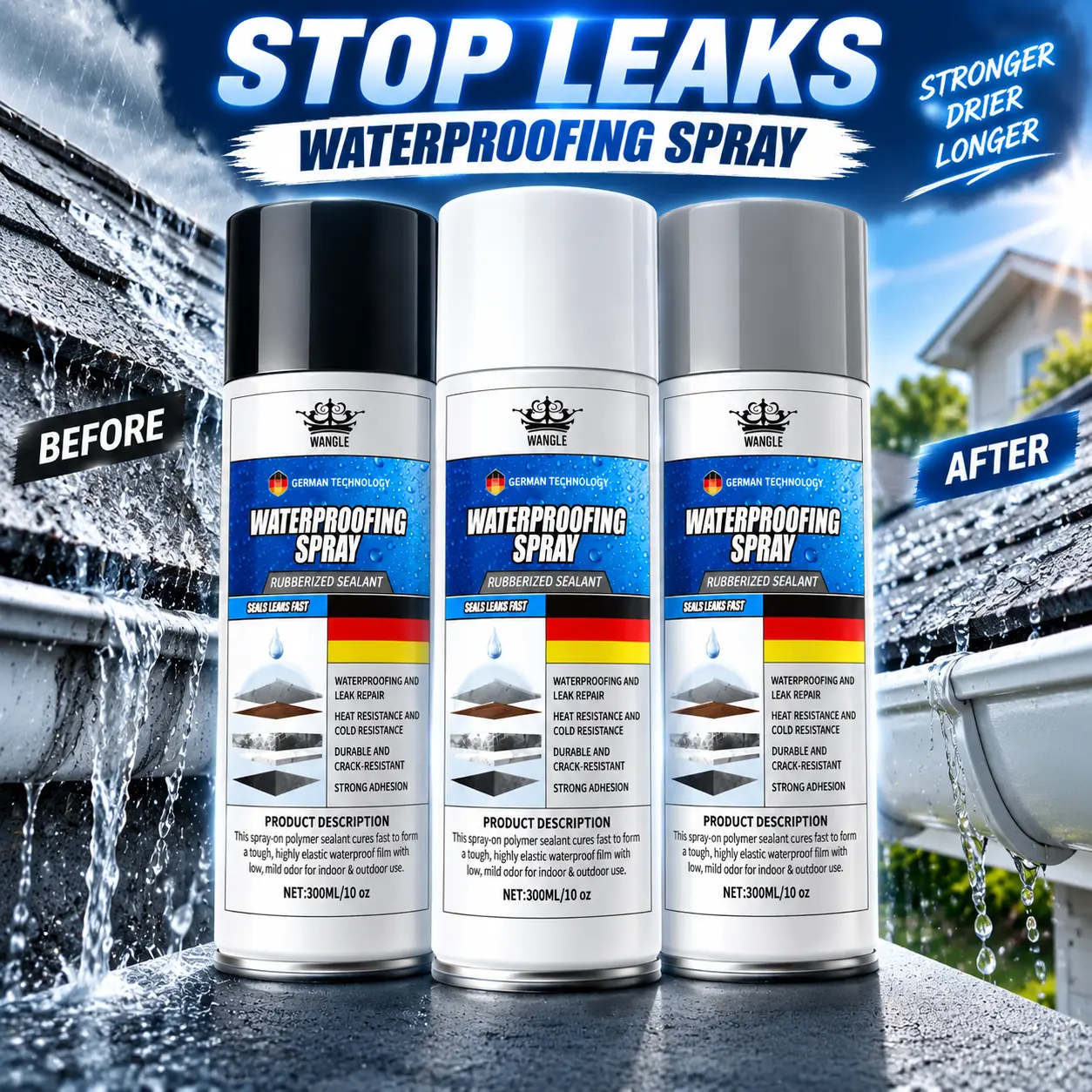 Waterproofing Sealant - Hazard-Free Safe Protective Liquid Coating Waterproofer for Roofs, Concrete, Tile, Wood, Cracks, Gaps, Leaks, Moisture Blocking, Ideal for Indoor & Outdoor Home Repair, DIY Projects