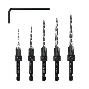 Countersink Drill Bit Set, 5 count Tapered Drill Bits, M2 Countersink Set with 1/4" Hex Shank Quick Change and 1 Allen Wrench for Woodworking, Pilot Screw Hole Set for Soft & Hard