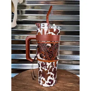 Bronco Western Supply Co. Myra Bag Wide Mouth Thermal Water Bottle - Brown and White Tumbler with Lid
