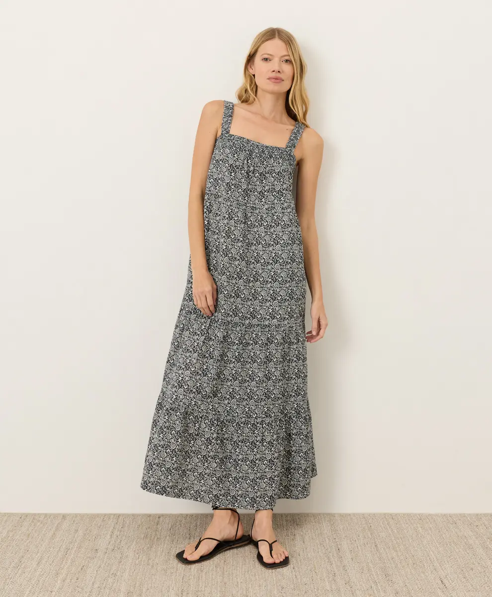 Women's Organic Coastal Double Gauze Strappy Tiered Maxi Dress