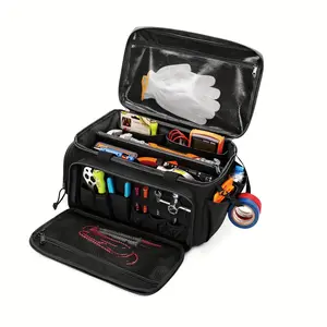 Heavy-Duty 14-Inch Tool Bag Organizer with Multiple Compartments, Zippered Closure, Ideal for Electricians, Contractors, Mechanics, Tool Storage Bag, Tool Pouch