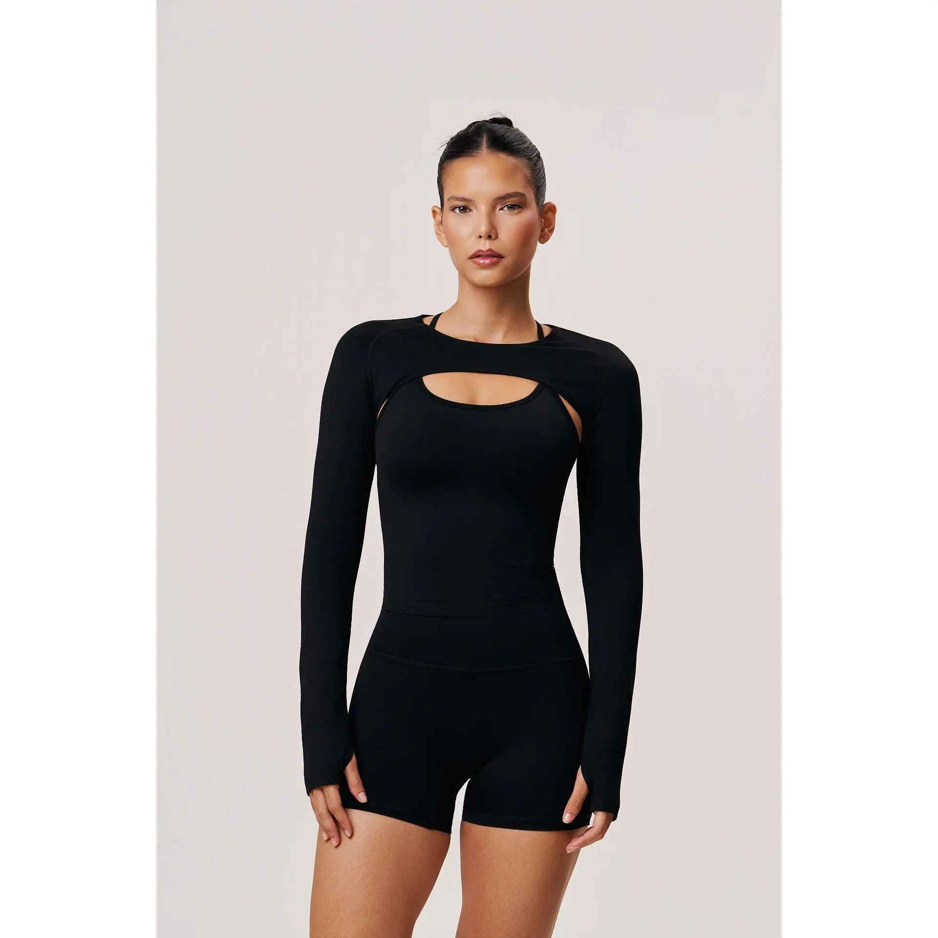 Ziva Women's Long Sleeve Workout Shrug in Black | Versatile Gym & Yoga Cover-Up