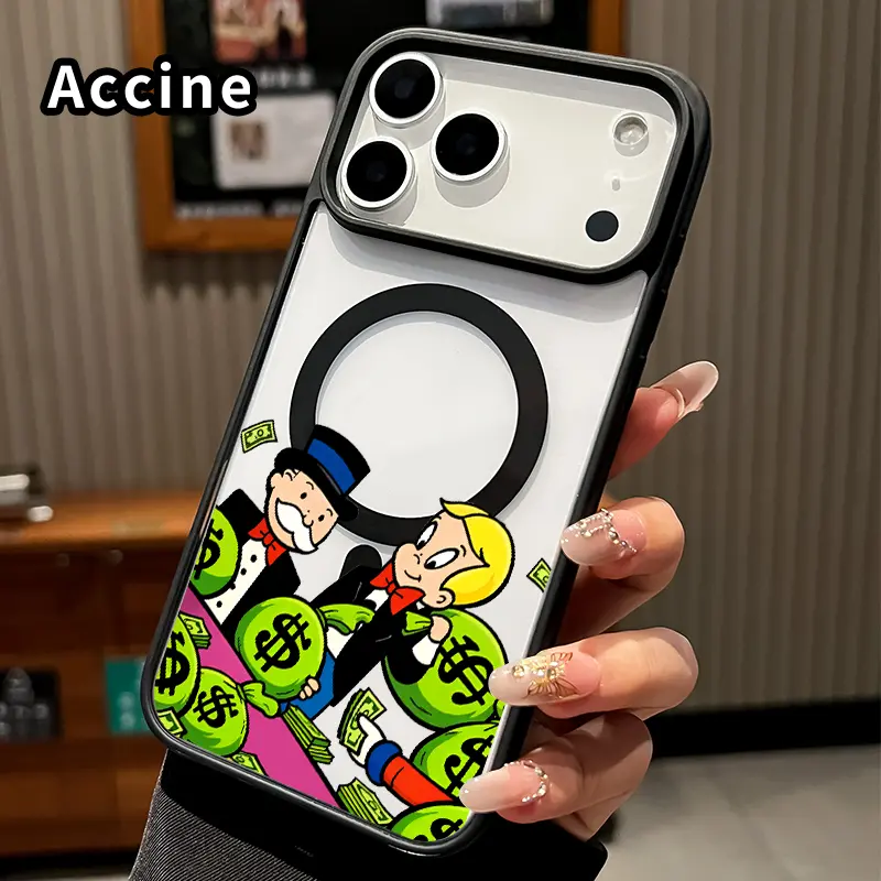Magnetic Phone Case for iPhone 17 Pro Max,16 Plus,15,14,13,12,11,Air - E Wealthy Fellows' Delight Pattern, Transparent Acrylic Back, TPU Edges, Drop-Proof, Lightweight Protection Casing, Durable Shockproof Mobile Phone Accessory