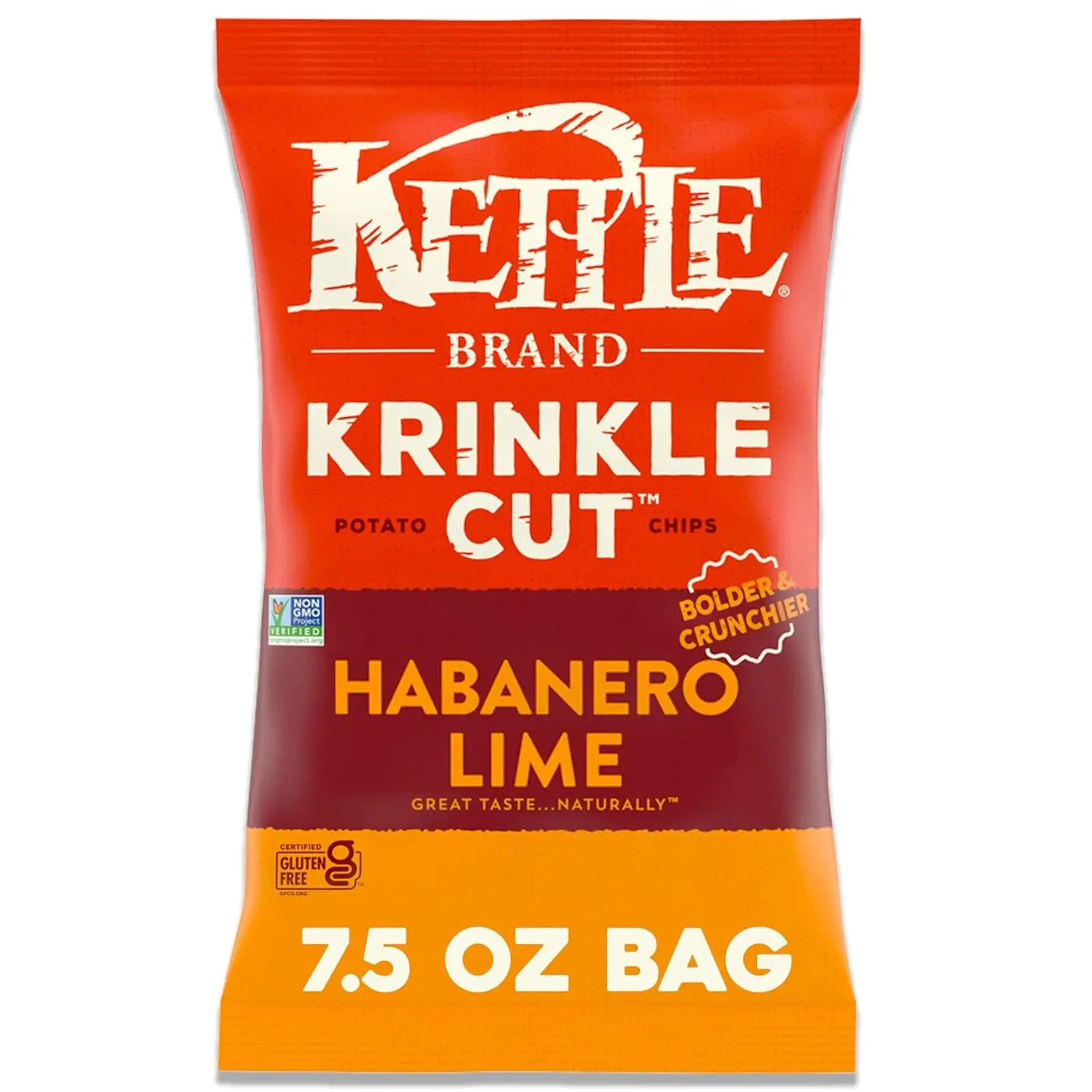 Krinkle Cut Habanero Lime Kettle Potato Chips, 7.5 oz Bag - Bold Spicy & Tangy Crunchy Kettle Cooked Snack