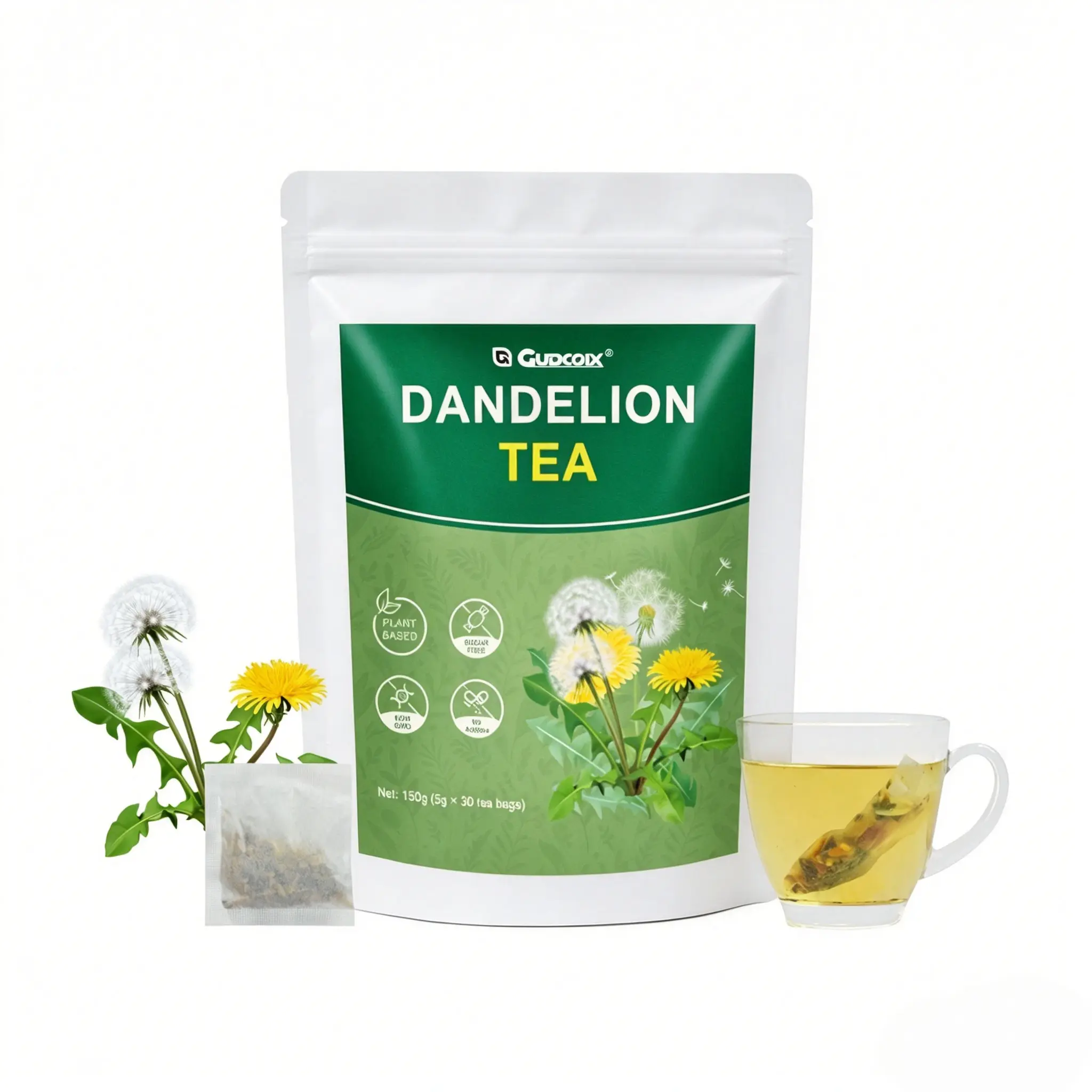 Gudcox Dandelion Herbal Tea Blend - Plant-Based Liver Cleansing, Sugar-Free, No Additives, 30 Tea Bags (150g), Liver Cleansing Tea
