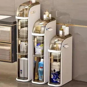 UFORU Space-Saving Multilayer Bathroom Storage Cabinets - 4-Tier Slim Design with Transparent Drawers & Removable Top Tray for Efficient Organization