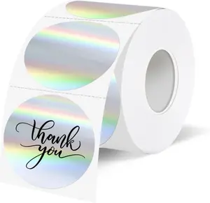 STARBOLING 1.5" Round Roll Holographic Direct Thermal Label Stickers, Purple Rainbow Shine Self-Adhesive Decoration Stickers for Gift Wrapping, DIY Custom Logo Design, Decoration Sticker