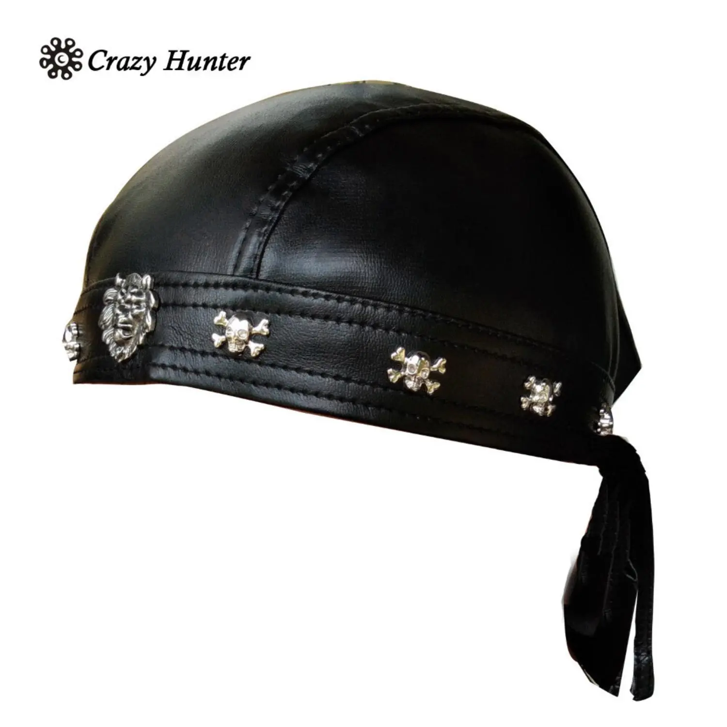 Faux Leather Biker Skull Cap Motorcycle Bandana Head Wrap Du Doo Do Rag  Hat
