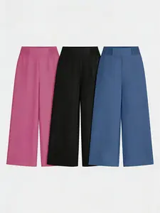 Three-piece set women's high-waist elastic textured wide-leg cropped pants, Casual textured trousers, made of lightweight, breathable fabric. The loose fit offers comfort and a flattering leg silhouette, suitable for daily commuting, casual shopping