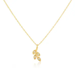 18K Gold Plated CZ Leaves Pendant Necklace