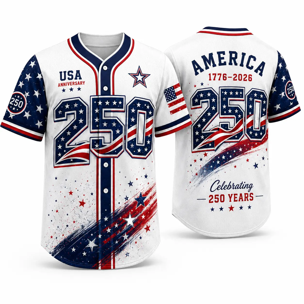 Men's USA 250th Anniversary Baseball Jersey - 1776-2026 Patriotic Short Sleeve Button-Down Top with Eagle Flag Graphics, Breathable Professional Sports Wear for 4th of July Events, Baseball & Softball Apparel