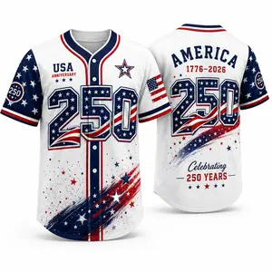 Men's USA 250th Anniversary Baseball Jersey - 1776-2026 Patriotic Button-Down Shirt, 4th of July Eagle Flag Graphic Top, Men's Wear Fourth of July Shirt