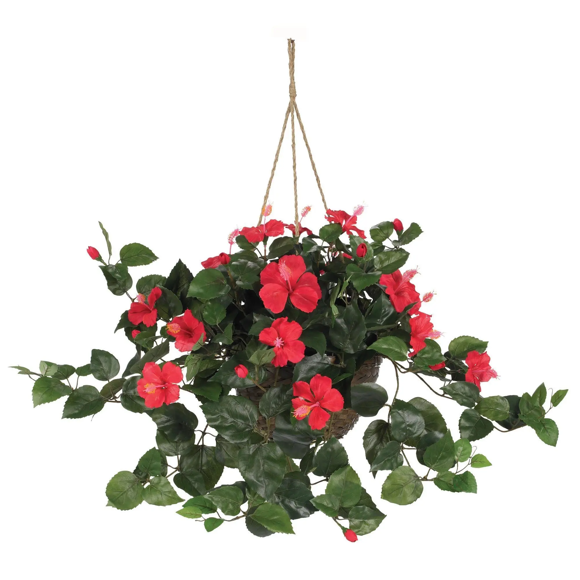 10" Decorative Full Bloom Artificial Hibiscus Flowers Hanging Basket - Botanical Plant Decor with Distinct Center Stalk, Vibrant Garden Supplies for Home Office Use
