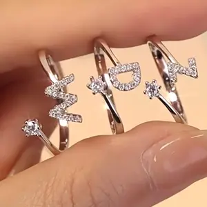 Minimalist 26-Letter Adjustable Open Heart Ring - Zirconia Inlaid, Light Luxury Niche Design, Perfect for Daily Wear & Stacking