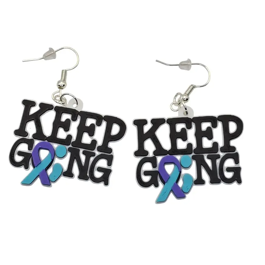 Keep Going Earrings 3D Printed - Lightweight Durable Awareness Ribbon Jewelry for Mental Health & Chronic Illness Support