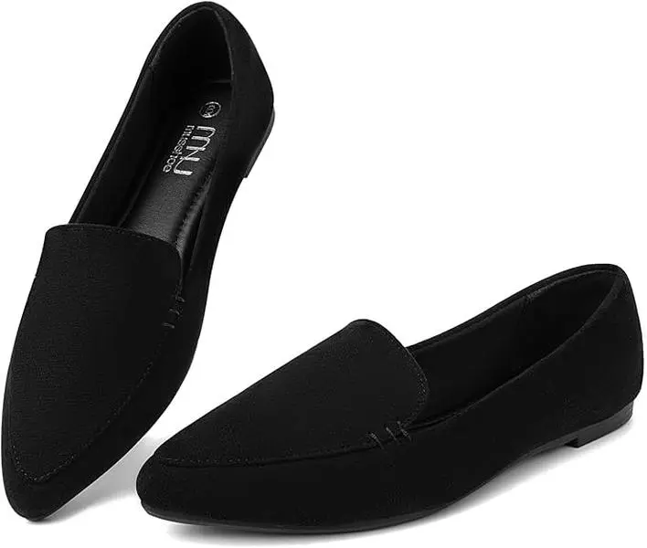 MUSSHOE Pointed Toe Flats for Women, Comfortable Business Casual Work Shoes, Slip On Loafers with Arch Support, Office Walking Flats for All Day Standing Flatform Footwear, Walking Shoes, Soft, Foam