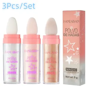 3Pcs/Set High Gloss Patting Powder , Brightening Skin Tone Contouring, Pearl Like Contouring, Portable Makeup Repair,  Quick Makeup Repair For Daily And Party Occasions Smooth Matte Bronzer Gentle Glitter Shimmer Cosmetic Brush (Colors: 01+02+03)
