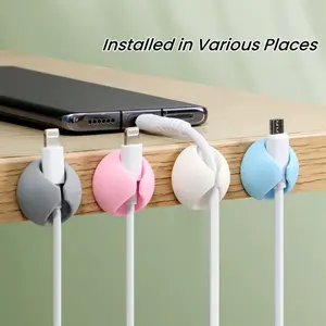 4 Counts Data Cable Fixer,Desk Accessories, Office Accessories, Summer Gift Ideas. Random Color Multipurpose Desktop Charging Cable Organizer, Multifunctional Self-adhesive Data Cable Holder,Charging Cable Management,Desktop Organizer for Home Office