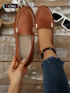 Women's new spring round-toe flat shallow slip-on shoes in solid color, simple and stylish casual shoes suitable for commuting