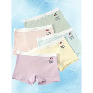 Set of 5 Pure Cotton Shorts for Girls, Featuring Cartoon Designs And a Comfortable Square Cut.