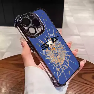 Spider Blue Style Design Suitable For Aesthetic Electroplated TPU Casing For iphone 16 15 14 13 12 11 X XS PRO PLUS MAX Four Corners Anti-Fall Transparent Casual Soft Silicone Phone Cases Perfect Gift for Men's L1463
