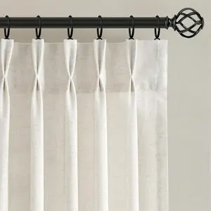 Pinch Pleated Linen Curtains 96 Inches Long for Living Room Semi Sheer Curtain 2 Panels for Bedroom Natural Cream Light Filtering Back Tab Drape with Hook Rings Boho Rustic Farmhouse Decor