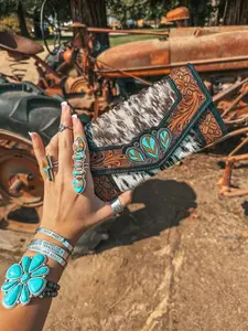 Turquoise Tooled Beauty Wallet a Haute Southern Hyde Exclusive Cowhide Western Wallet