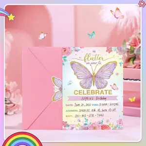14pcs Butterfly Themed Birthday Party Invitations with Envelopes, Floral Butterfly Invitation Cards for Girls Party, Baby Shower & Wedding Decoration