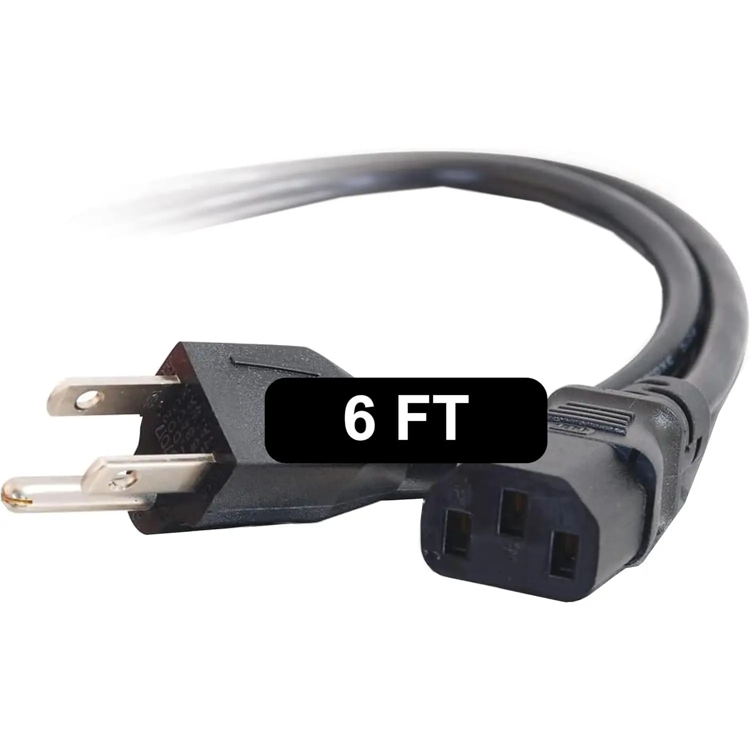 Premium Replacement AC Power Cord (18 AWG Wire) - 6FT (25FT Option), C13 IEC, Fully Molded, Heavy Duty, Universal Fit, TAA Compliant, Convenient for PC, TV (24240), Pack of 1