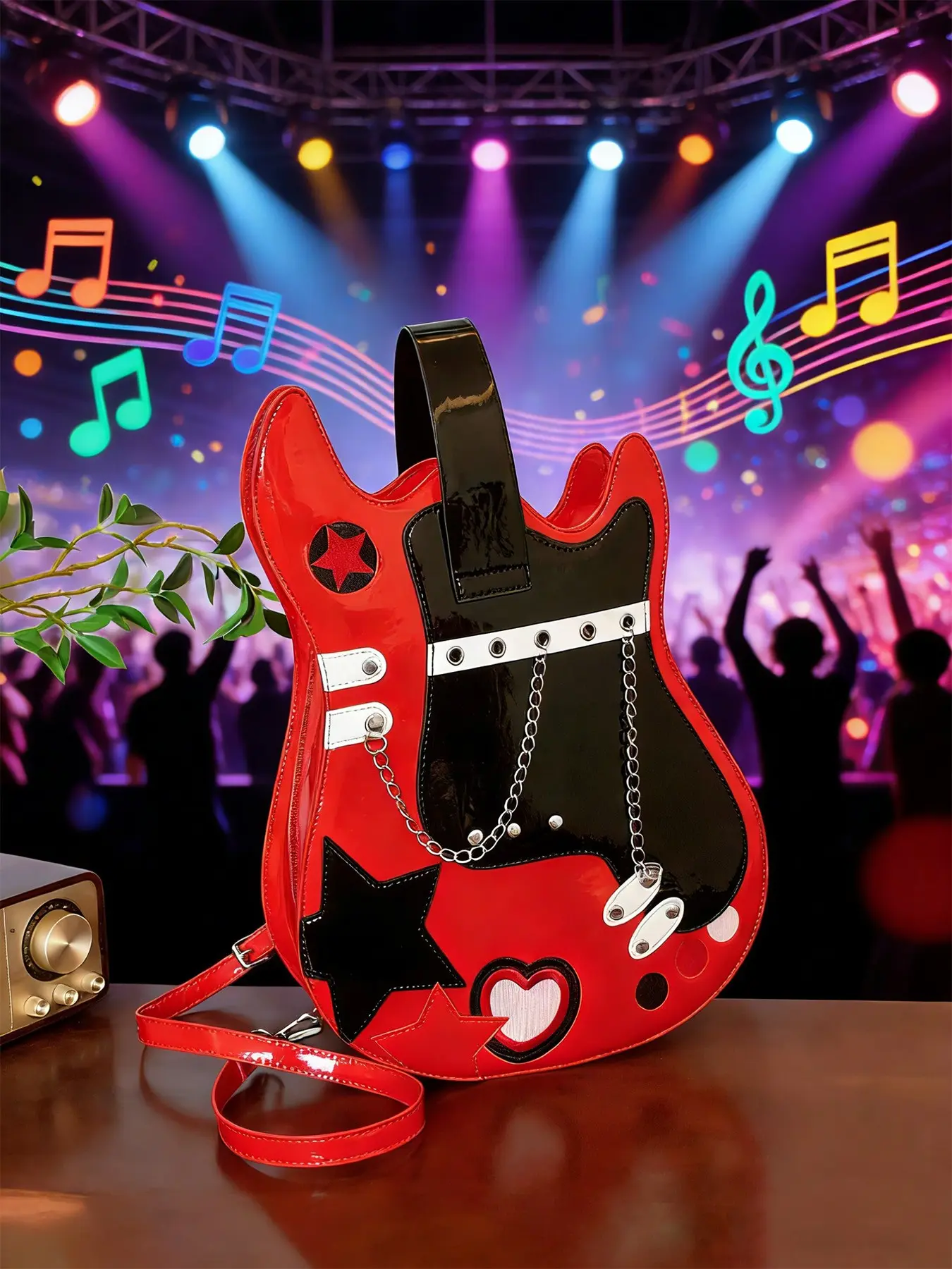 1pc Music Festival Women's Fashion Trend Color-Block Guitar Bag Unique Shape Bag Casual Trendy Bag Perfect for Daily Commutes, Street Style, Music Festivals, and Parties Versatile Women's Must-Have Crossbody Shoulder Bag Fashionable Unique Bags