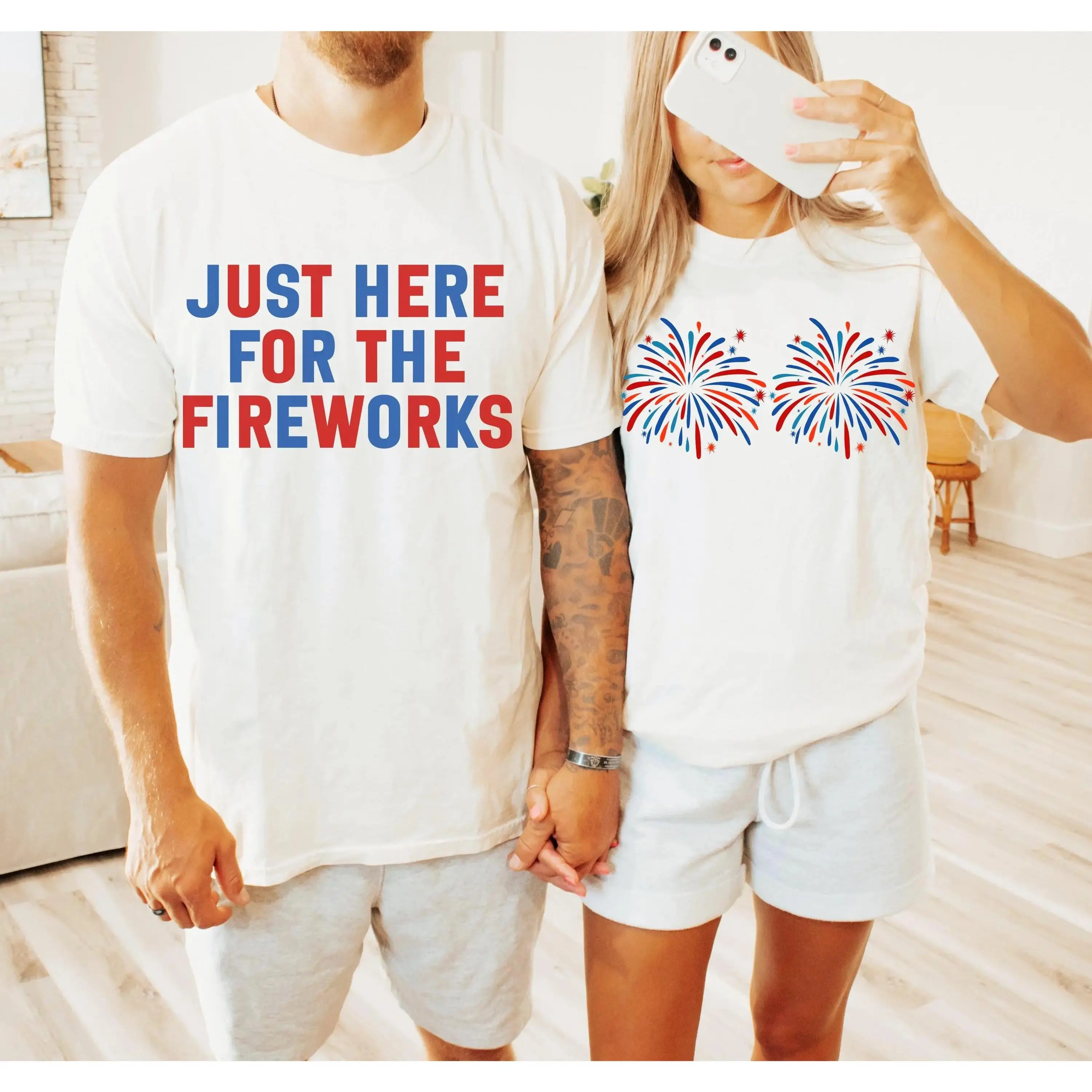 Funny Couples Fourth of July Shirts, Adult Humor 4th of July Matching Shirts for Couples, Independence Day Fireworks Tees
