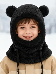 Winter Plush Hat, New Upgrade Soft Fleece Kids Beanie, Dual Ear Design, Windproof & Thermal, Perfect for Skiing Outdoors
