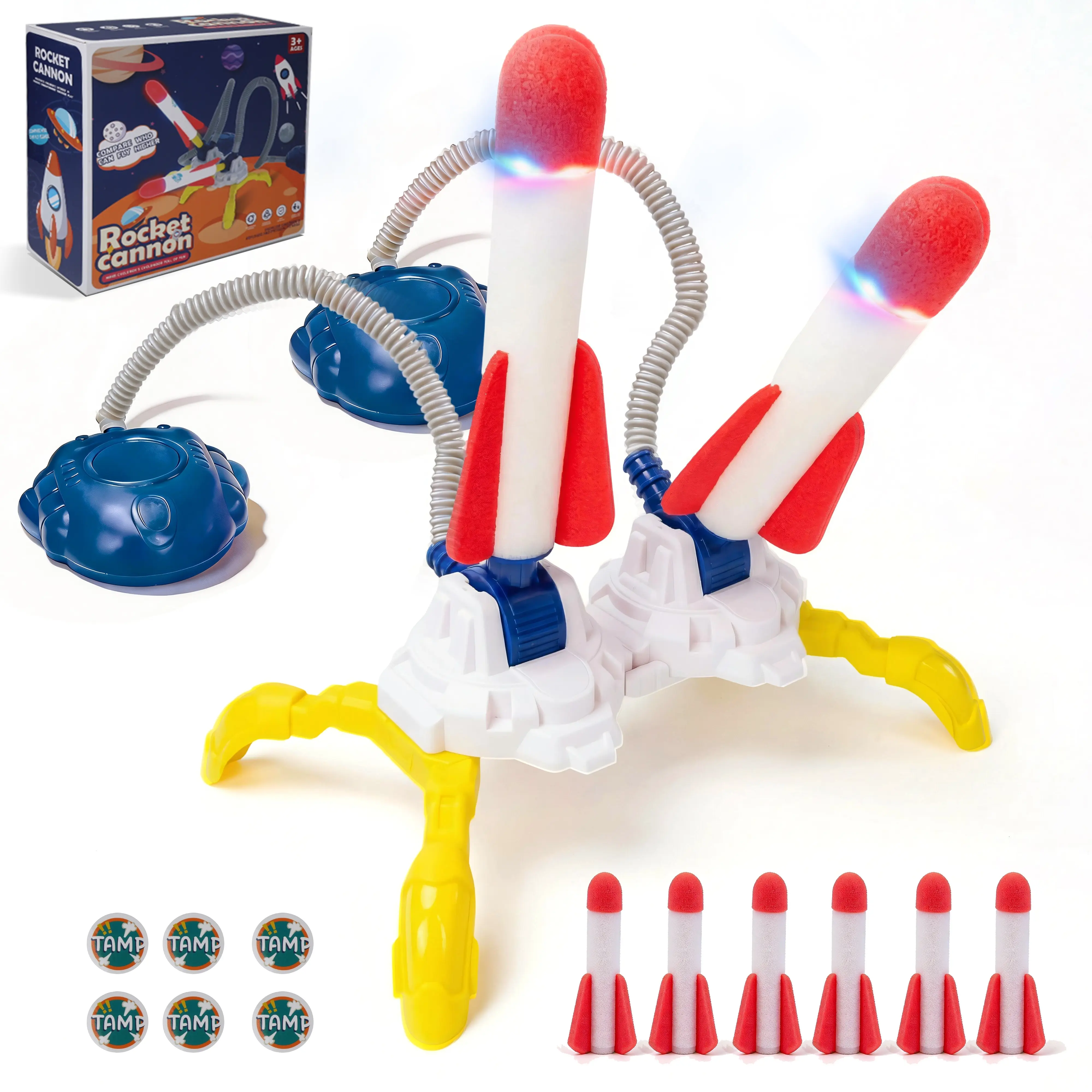 Rocket Launcher, Outdoor Rocket Launcher with Air Powered Pump Adjustable Launch Stand 3 Soft Foam Rockets Blaster up to 115 Feet for Family Friend, Outdoor Toys Gift for Holiday Backyard Garden Games