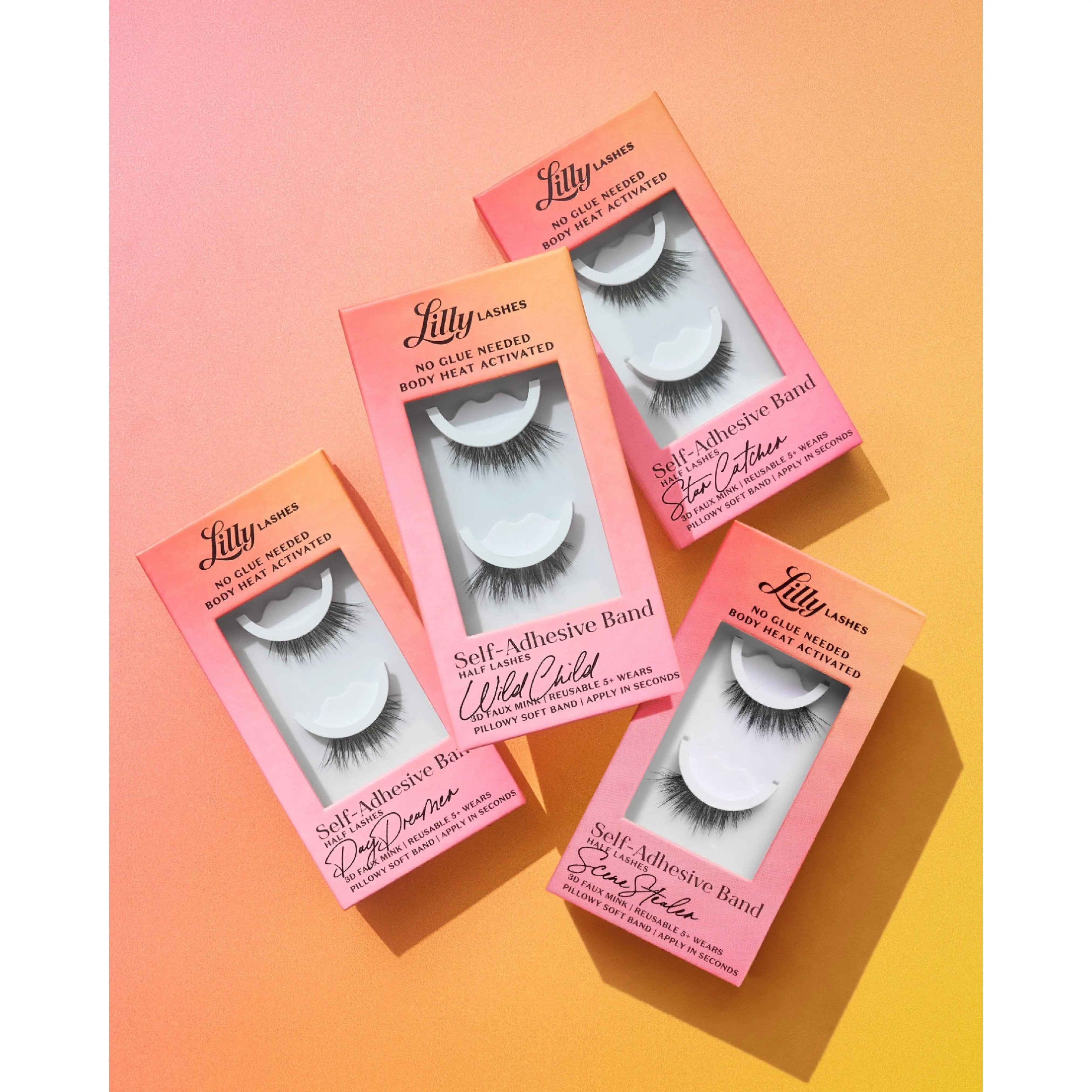 Self-Adhesive Half Eyelashes | Lilly Lashes 3D Faux Mink | No Glue Needed, Body Heat Activated Self-Adhesive Half Eyelashes | Lilly Lashes 3D Faux Mink | No Glue Needed, Body Heat Activated