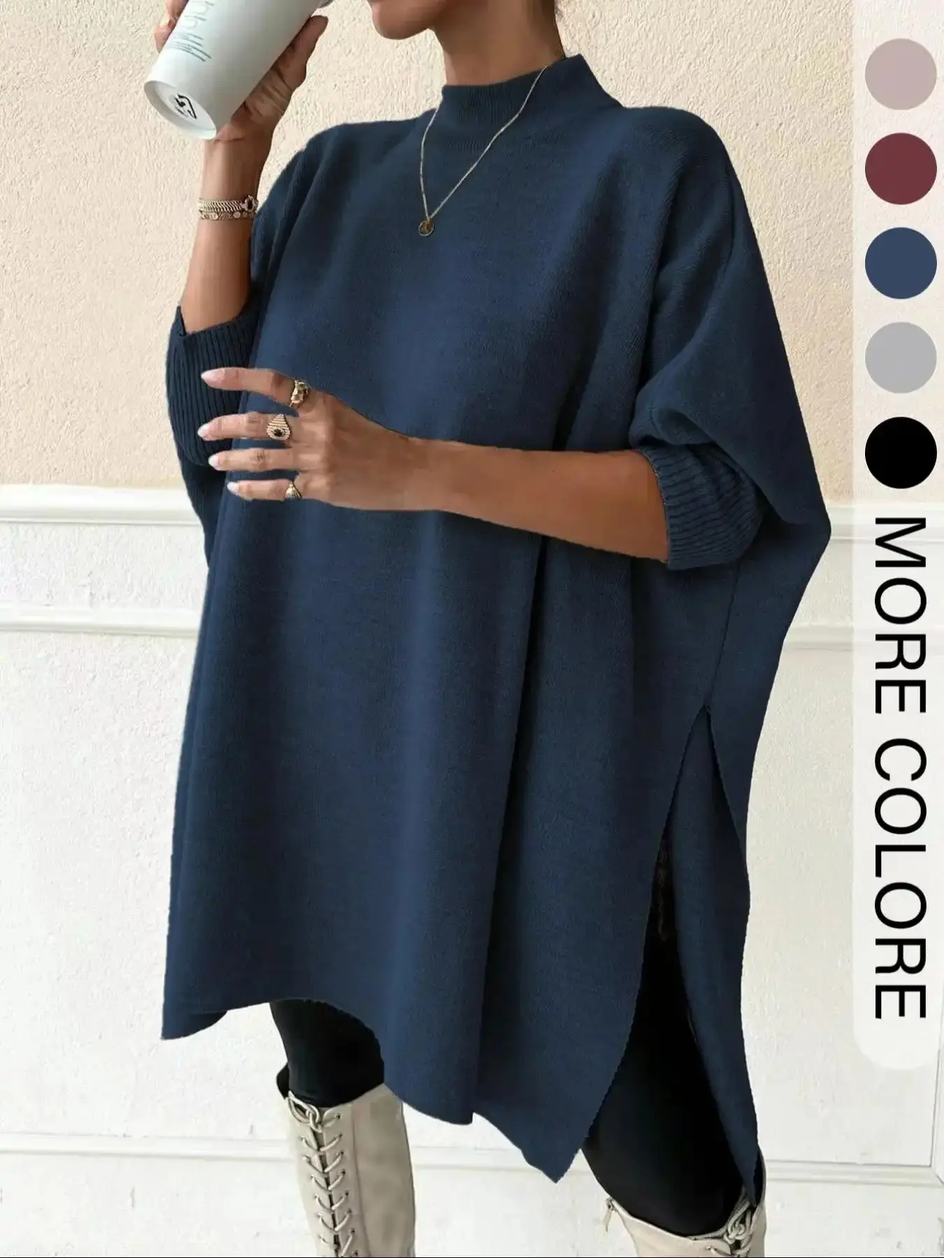 Women's Solid Color Basic Mock Turtleneck Sweater, Casual Loose Long Sleeve Jumper for Fall & Winter, Fashion Ladies' Knitwear Daily Wear, Knit Tops, Jumpers, Autumn warm layer aesthetic