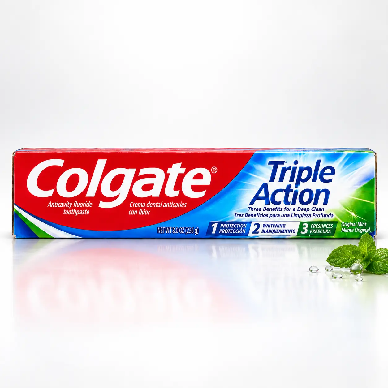 Colgate Triple Action Anticavity Fluoride Toothpaste (8 oz, Original Mint Deep Clean) - Cavity Protection, Whitening, Breath Freshening Oral Dental Care Product