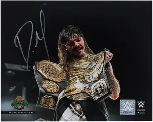 Dominik Mysterio WWE 8" x 10" Autographed AAA Worlds Collide Holding Both Titles Photograph - Fanatics Authentic Certified