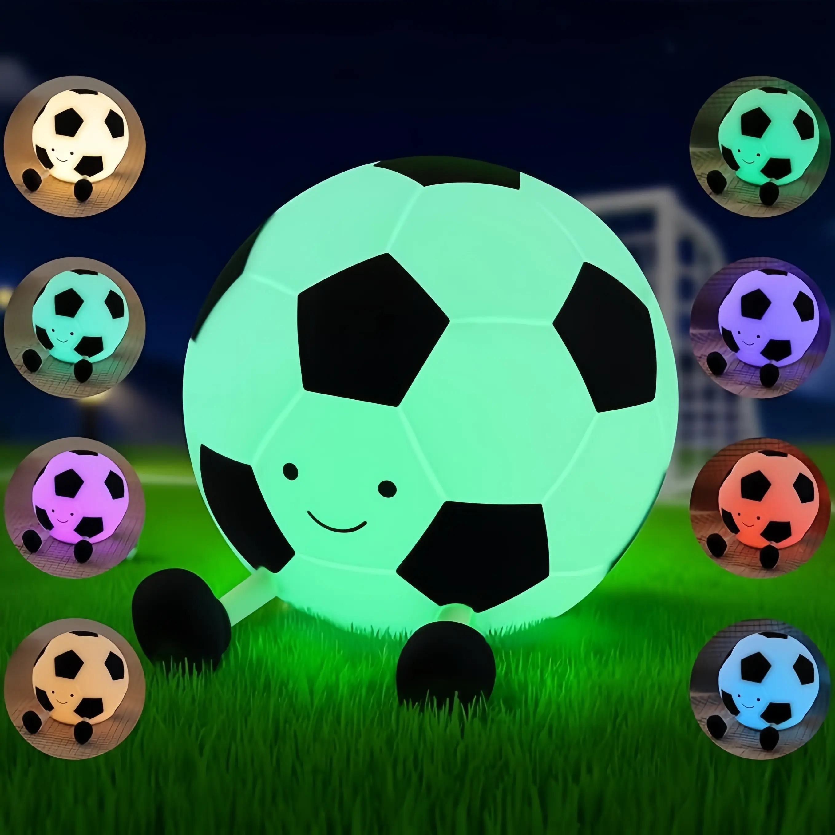 1 Football Night Light - Soft Silicone Light Strip with Timer, 7-Color Rechargeable Kids Room Decoration, Football Match Atmosphere Light, Holiday Gift, Birthday Gift for Boys and Girls