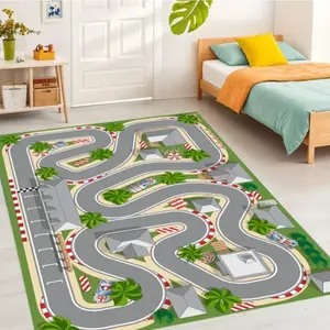 Kids Race Track Play Rug - Interactive F1 Circuit Design, Soft Non-Slip Educational Mat for Playroom & Bedroom, Toy Mat for Toddlers & Preschoolers #KidsRaceTrackRug #InteractivePlayMat #EducationalToy #NonSlipRug