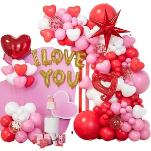 Valentine's Day Balloon Garland Arch Kit with Pink Red White Heart Balloons I love You Balloons 200Pcs Petal for Women Girls Mother's Day Wedding Engagement Anniversary Party Decoration Supplies Hollow Plastic